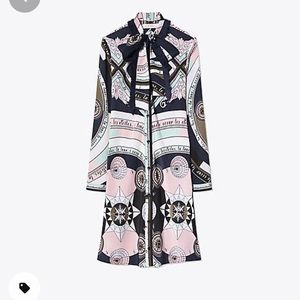 Tory Burch Fringe Bow Silk Shirtdress